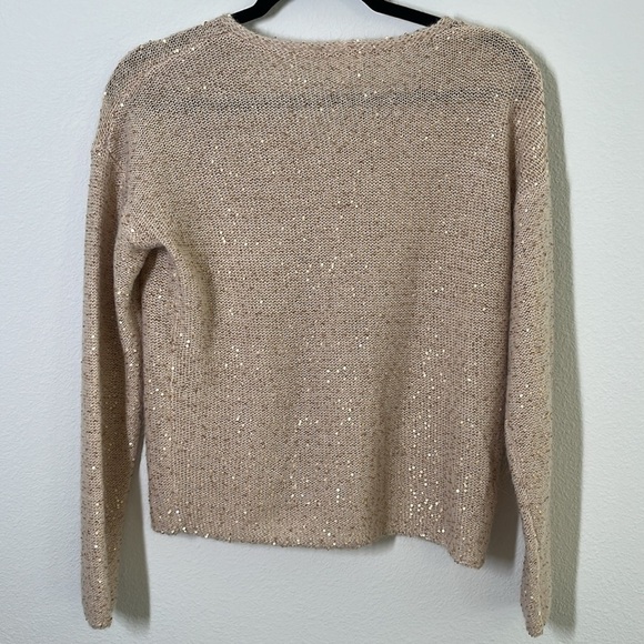 GARNET HILL Metallic Gold Sequin Alpaca Wool Blend V-Neck Sweater – Size XS - Picture 6 of 7